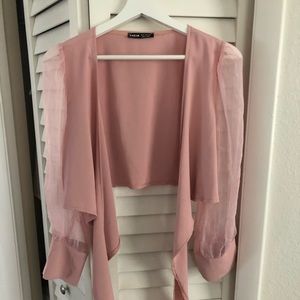 Front Tie Mesh Sleeve Crop Top